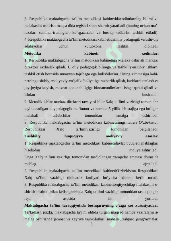 Respublika maktabgacha ta’lim metodikasi kabineti ish mazmuni 8