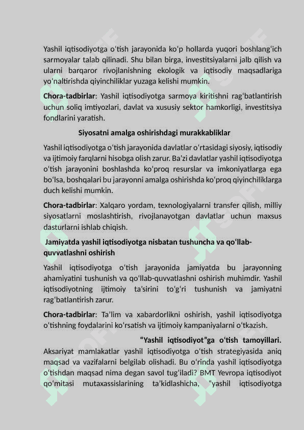 Yashil iqtisodiyot”ga o’tish  siyosati. 8