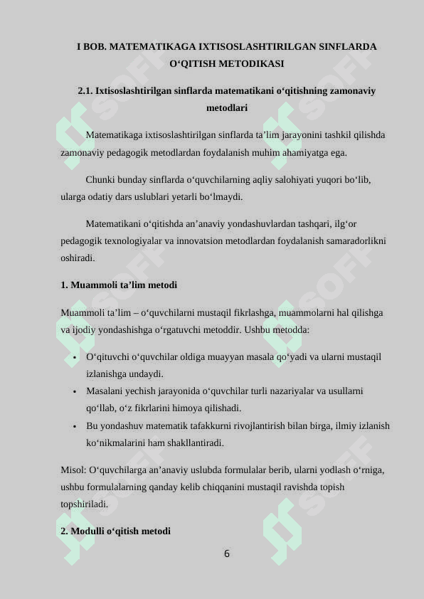 MATEMATIKAGA IXTISOSLASHTIRILGAN  SINFLARDA O‘QITISHNI TASHKIL ETISH 6