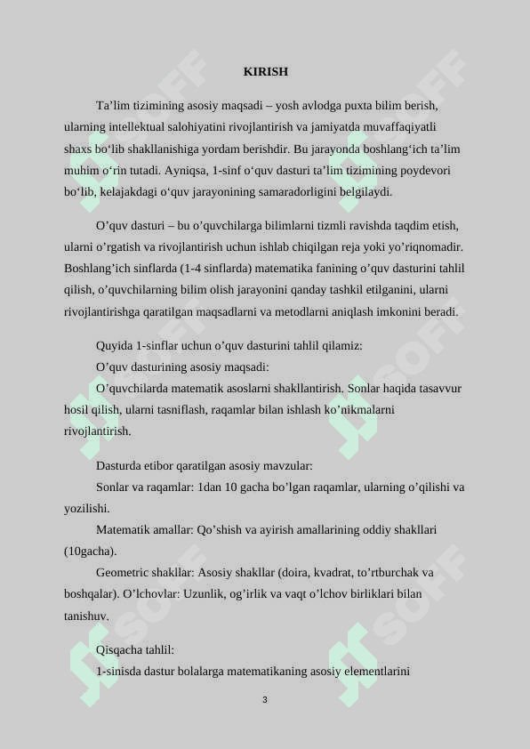 O‘QUV DASTURI TAHLILI. (1-SINF KESIMIDA) 3