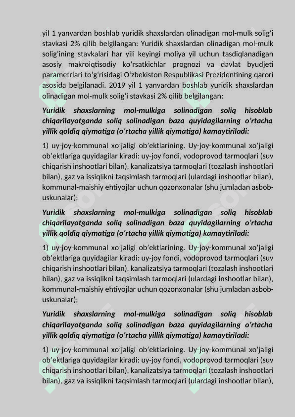 Yuridik shaxslarning mol-mulk soligi bo’yicha imtiyozlar. 3