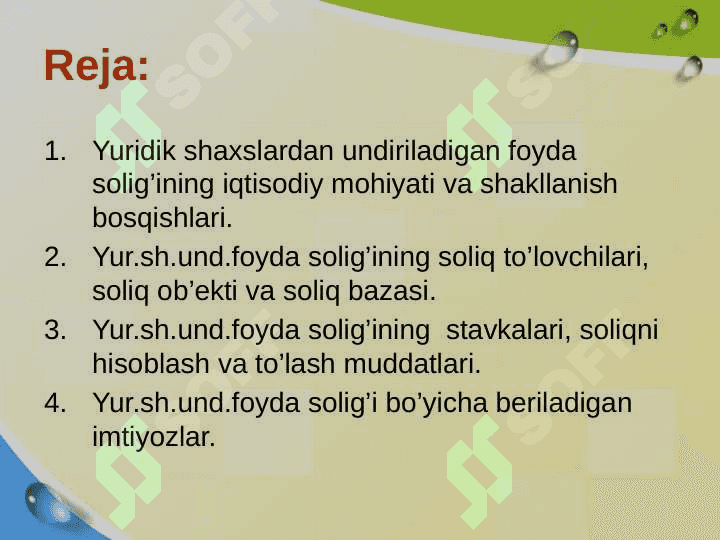 Yuridik shaxslardan undiriladigan foyda solig’i 2
