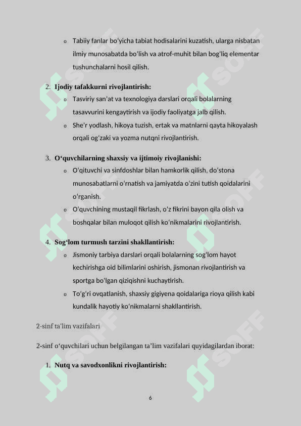 O‘QUV DASTURI TAHLILI. (2-SINF KESIMIDA) 6