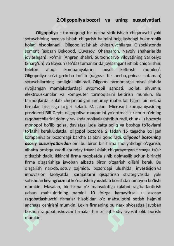 Zamonaviy bozor sharoitida oligopolliyaning                               o’rni. 4