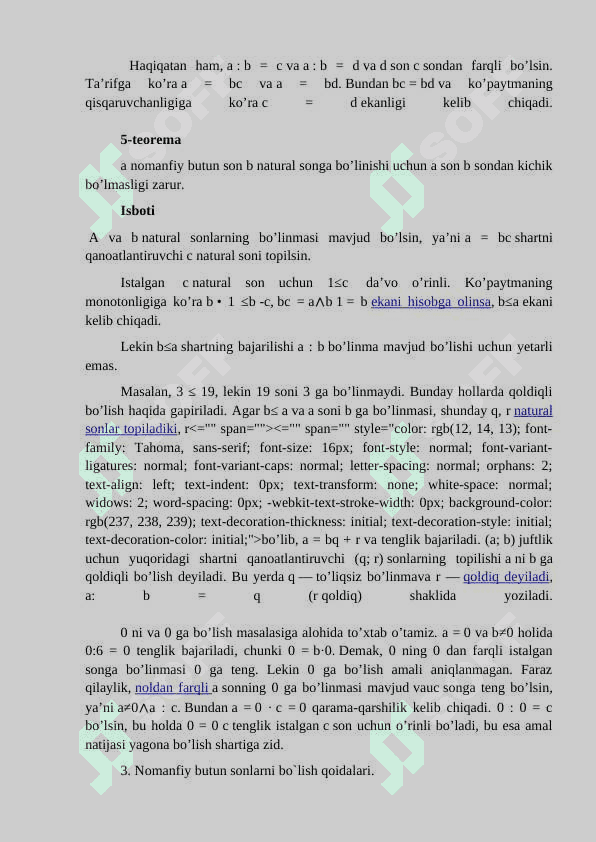 Nomanfiy butun sonlar to`plamida bo`linish munosabatining ta'rifi va xossalari 3