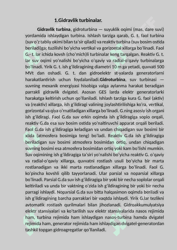 Zamonaviy gidravlik turbinalar. 3