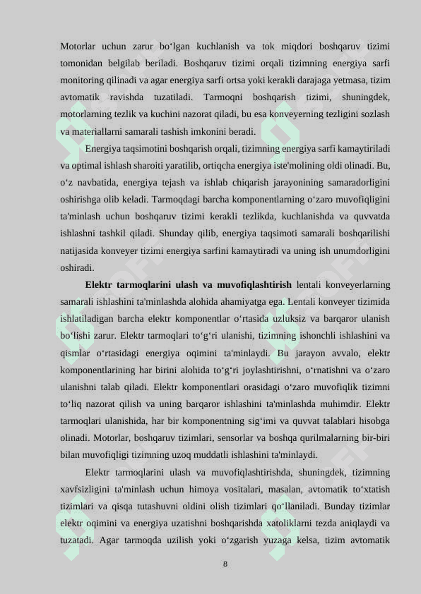 Lentali konveyerlar elektr uskunalari va elektr taʼminoti 8