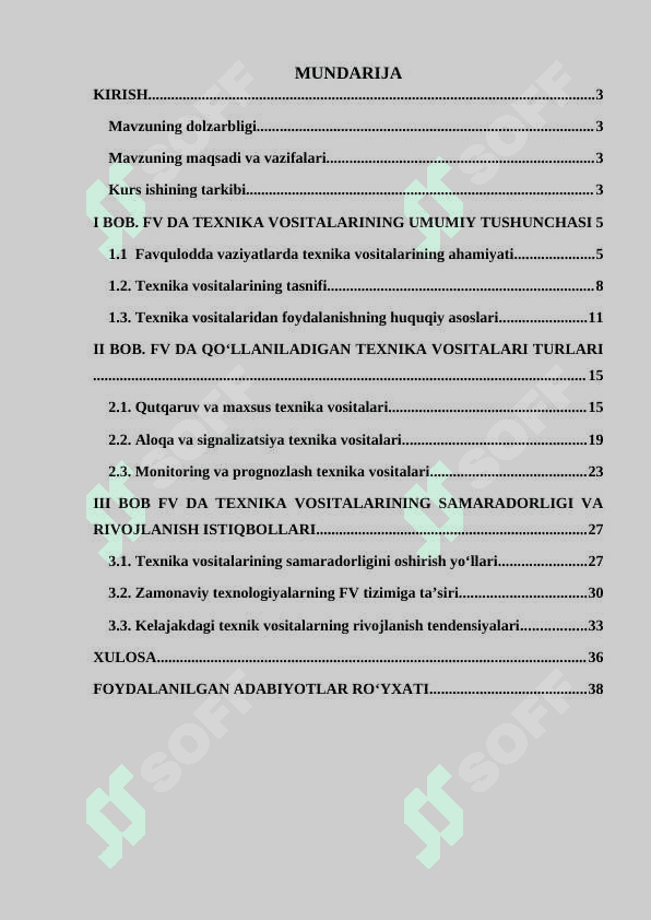 FV da foydalaniladigan texnik...  kurs ishi 2