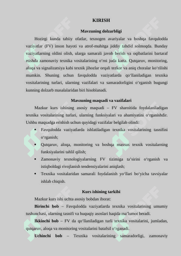 FV da foydalaniladigan texnik...  kurs ishi 3