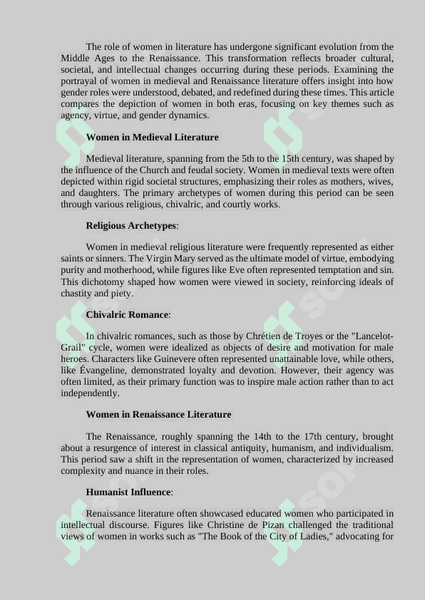A Comparative Study of the Role of Women in Medieval and Renaissance Literature 2