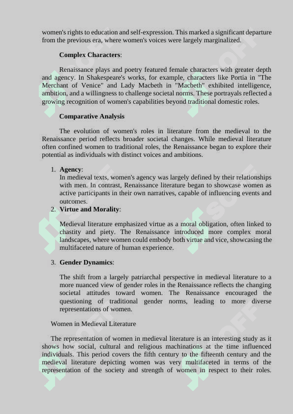 A Comparative Study of the Role of Women in Medieval and Renaissance Literature 3