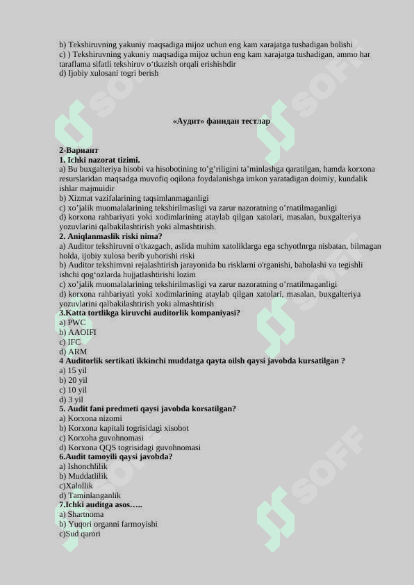 «Аудит» фанидан тестлар 115-bet 4
