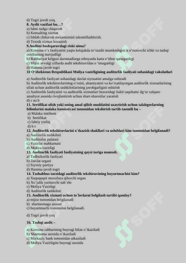 «Аудит» фанидан тестлар 115-bet 5