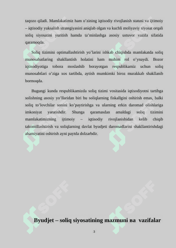 Hozirgi sharoitda O’zbekiston Respublikasida byudjet – soliq siyosating ustuvor yo’nalishlari 3
