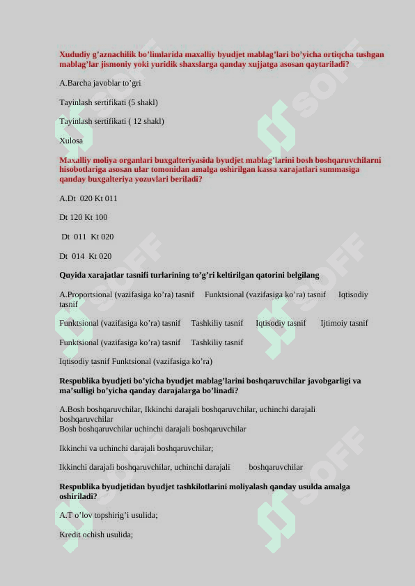 Byudjet hisobi fanidan test 4