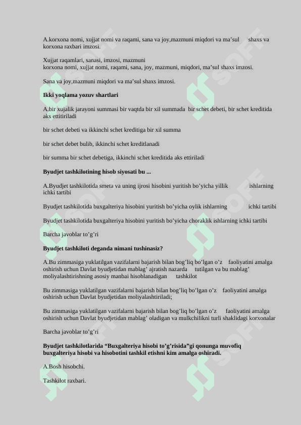 Byudjet hisobi fanidan test 6