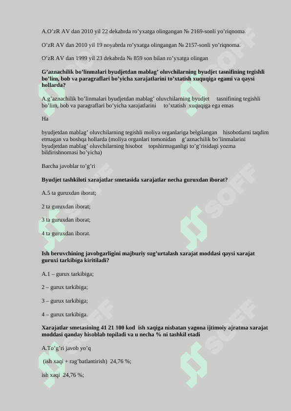 Byudjet hisobi fanidan test 8