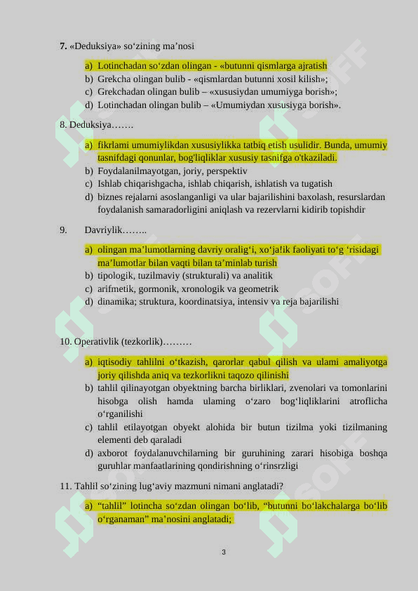 Iqtisodiy tahlil  fanidan test 3