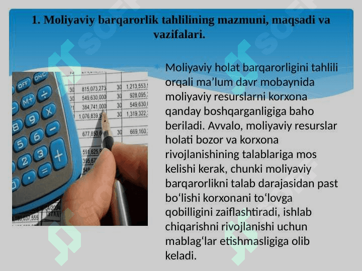 MOLIYAVIY BARQARORLIK  TAHLILI 2