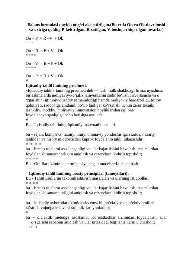 Iqtisodiy tahlil TESTLAR. 1