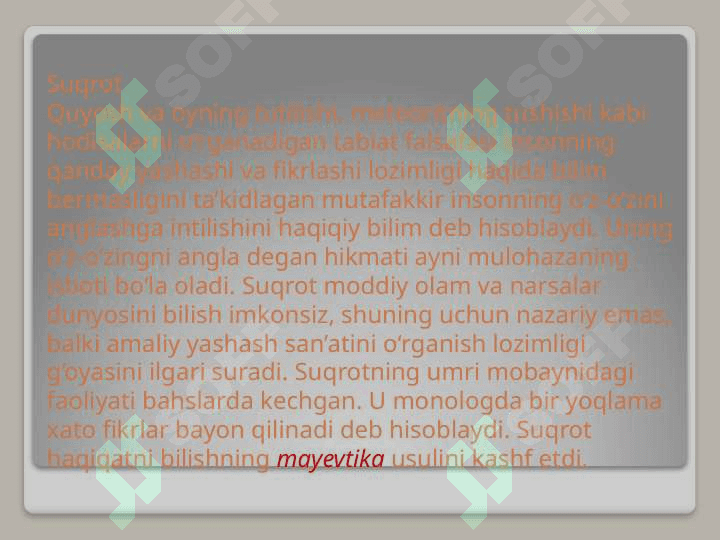 Suqrot buyuk mutafakkir mavzuida tarixiy badia tayyorlash. 7