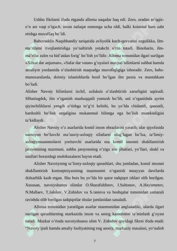 BOSHLANG`ICH TA`LIM FANLARINI O`QITISH JARAYONIDA SHARQ MUTAFAKKIRLARI MEROSIDAN FOYDALANISH (O`QISH, ODOBNOMA, ATROFIMIZDAGI OLAM VA MATEMATIKA DARSLARI 7