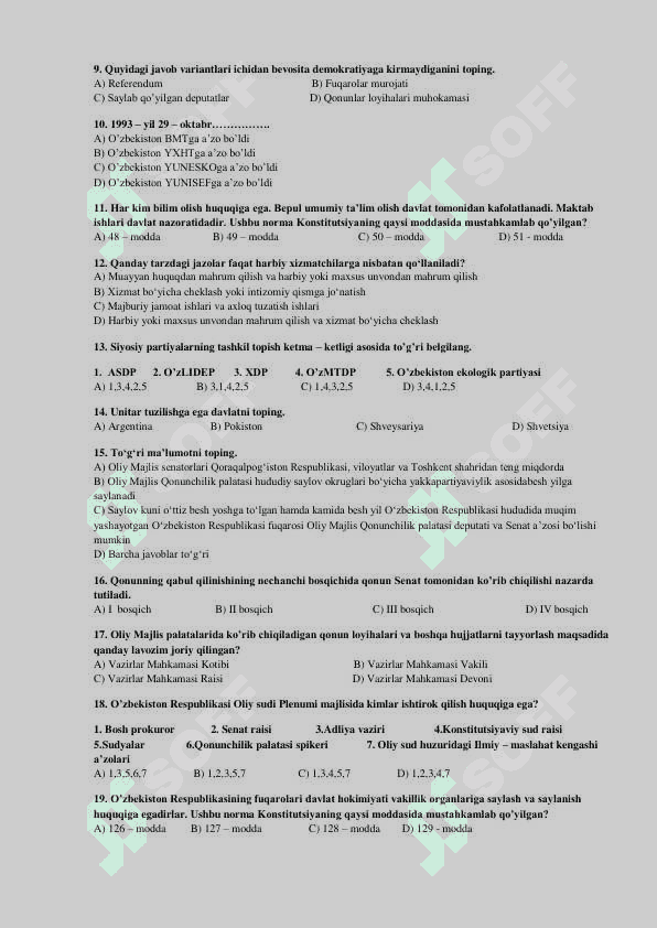 Huquqshunoslik test 2