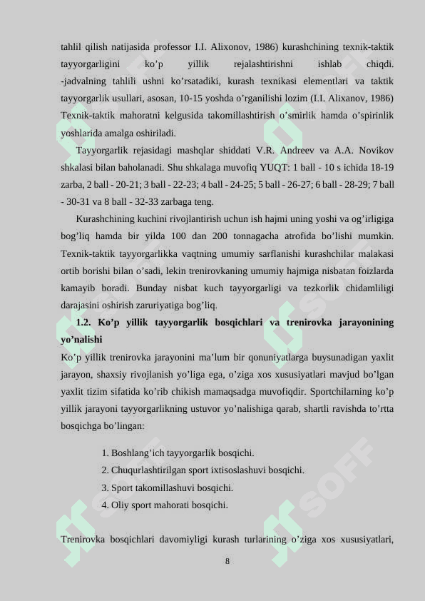 SPORTNING KURASH TURIDA TAYYORLIKNING KOʻP YILLIK BOSQICHLARI 8