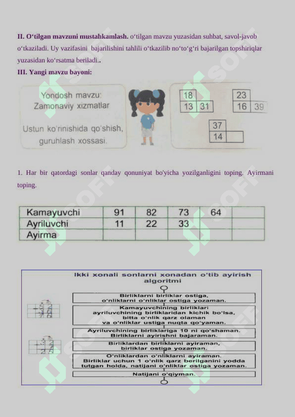 Ustun ko'rinishida ayirish 4