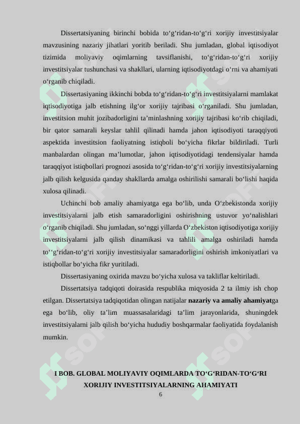 TO‘G‘RIDAN TO‘G‘RI XORIJIY INVESTITSIYALARNI 6