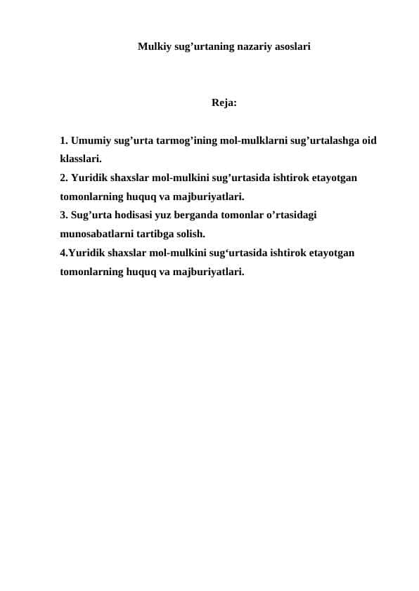Mulkiy sug’urtaning nazariy asoslari 1