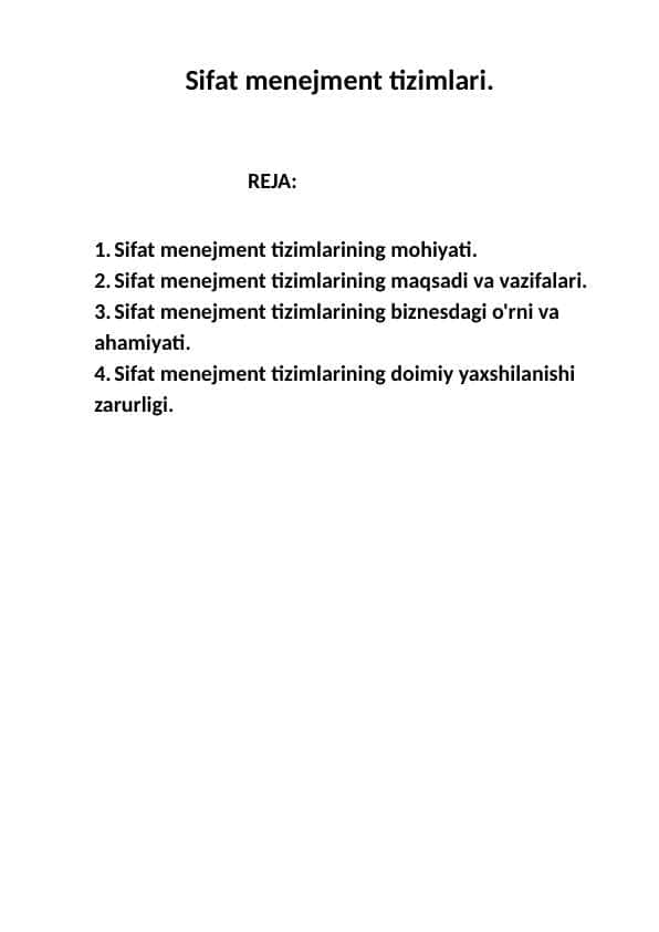 Sifat menejment tizimlari. 1
