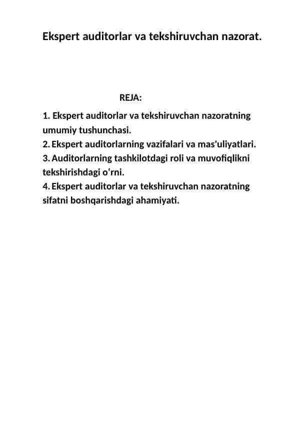 Ekspert auditorlar va tekshiruvchan nazorat. 1