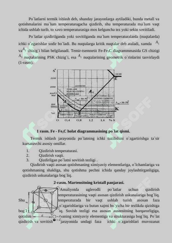Termik ishlashni po‘lat tuzilishiga va mexanik xossalariga ta’siri.Termik va kimyoviy-termik ishlangan po’latlarning mikrostruk-turasini tahlili. 2