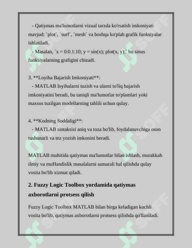 MATLAB NING FUZZY LOGIC TOOLBOX PAKETIDA QATIYMAS MA'LUMOTLAR BILAN ISHLASH 6