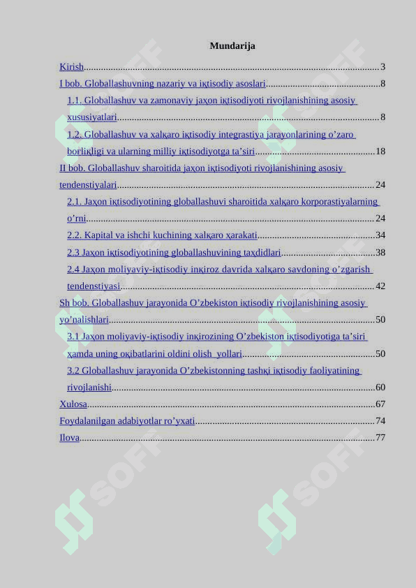 JAҲON iқtisodiyoti globallashuvning xususiyatlari VA rivojlanish tendenцiyalari   bitiruv malakaviy ish 2