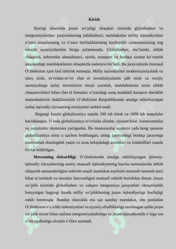 JAҲON iқtisodiyoti globallashuvning xususiyatlari VA rivojlanish tendenцiyalari   bitiruv malakaviy ish 3