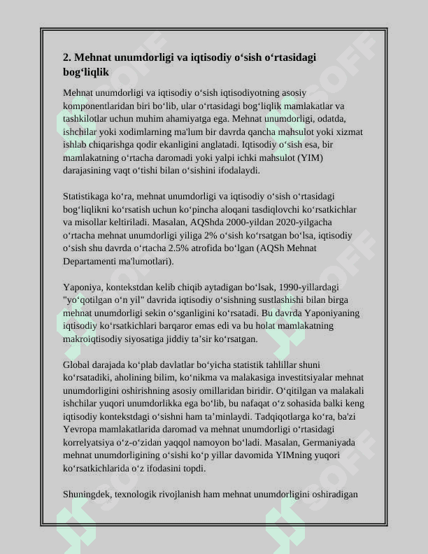 MEHNAT UNUMDORLIGI - IQTISODIY O'SISH OMILI SIFATIDA 5