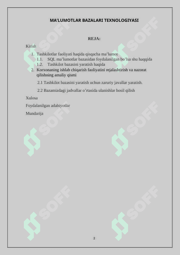 MA’LUMOTLAR BAZALARI TEXNOLOGIYASI 2