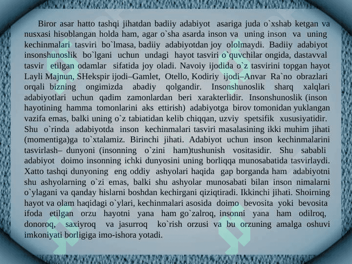Adabiyotning o’ziga xosligi 4