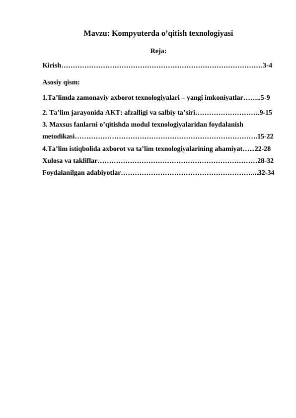 Kompyuterda o’qitish texnologiyasi 1