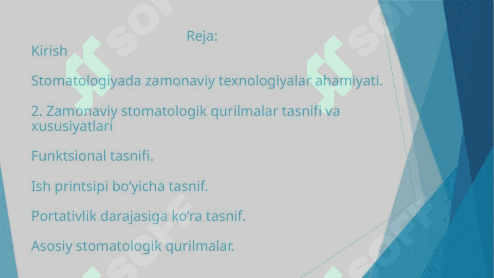 Zamonaviy Stomatologik qurilmalar tasnifi. Sterilizatsiya va dizinfeksiya 2