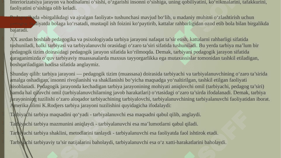 TARBIYA QONUNIYATLARI VA PRINSIPLARI. Tarbiya jarayoni mohiyatiTarbiya jarayoni qonuniyatlari Tarbiya jarayoni prinsiplari 4