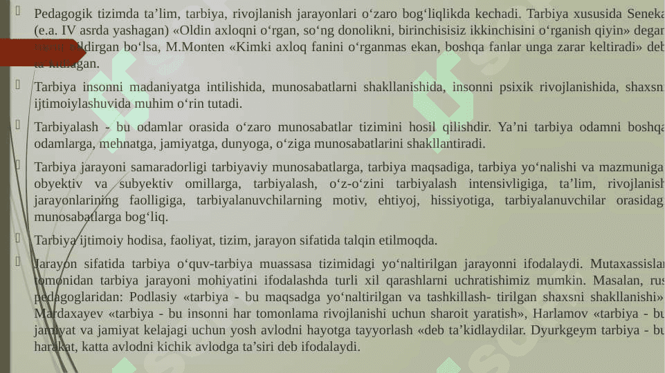 TARBIYA QONUNIYATLARI VA PRINSIPLARI. Tarbiya jarayoni mohiyatiTarbiya jarayoni qonuniyatlari Tarbiya jarayoni prinsiplari 5