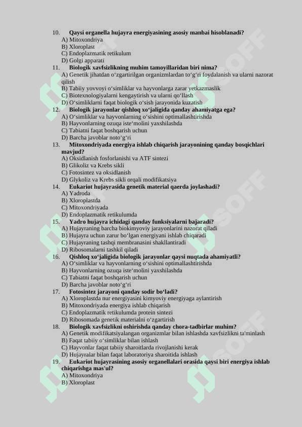 Biologiyadan 20 talik test 2