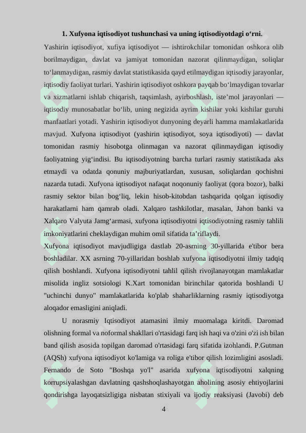Xufyona iqtisodiyot tushunchasi va uning iqtisodiyotdagi o‘rni 4