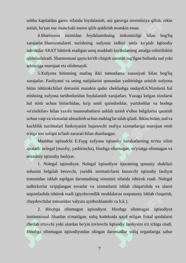 Xufyona iqtisodiyot tushunchasi va uning iqtisodiyotdagi o‘rni 7