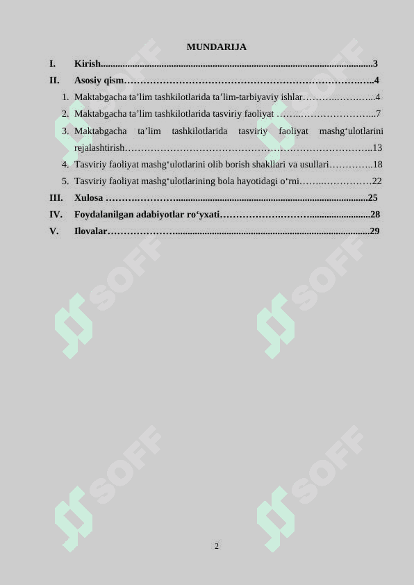 Tasviriy faoliyat maktabgacha ta’lim tashkilotida bolalar bilan olib boriladigan ta’lim- tarbiyaviy ishning bir qismi sifatida 2