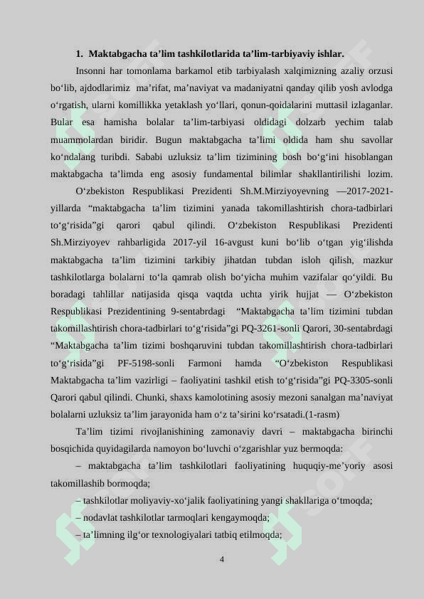 Tasviriy faoliyat maktabgacha ta’lim tashkilotida bolalar bilan olib boriladigan ta’lim- tarbiyaviy ishning bir qismi sifatida 4