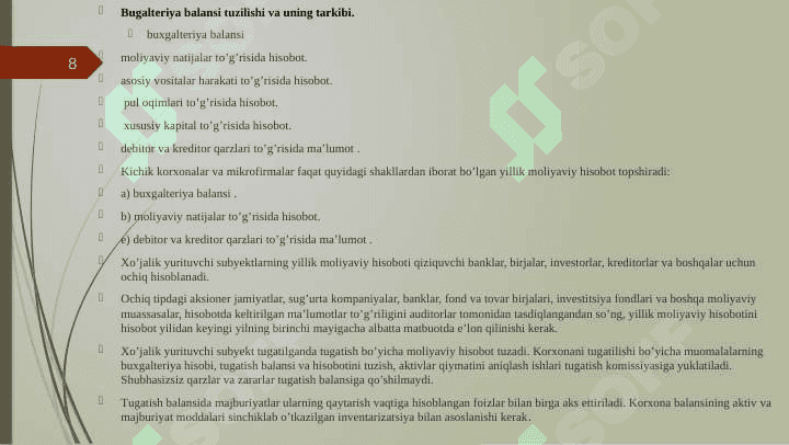 Moliyaviy hisobot mazmuni funksiyalari va turlari 8